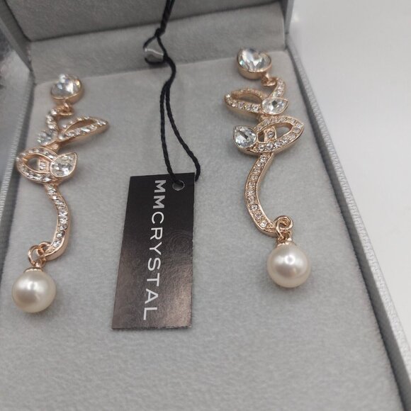 Gorgeous Swarovski Crystal Pearl Dangle Earrings 3.5" Drop New in Box Stunning - Picture 5 of 11
